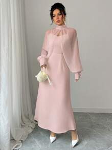 Elenzga Robe sirène avec perles sur maille blanche