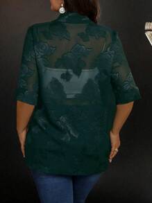 SHEIN LUNE Plus Size Women Floral Pattern Short Sleeve Casual Suit Jacket - Dark Green - View 2