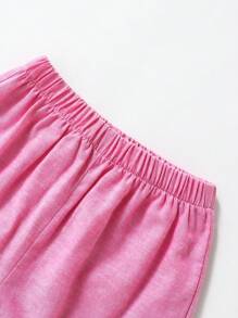 SHEIN Conjunto de 2 Peças Vintage Lavado com Bainha de Denim para Menina Jovem - Rosa chiclete - Visão 6