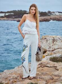 MOTF PREMIUM EYELET EMBROIDERY RUFFLE HEM CAMI TOP