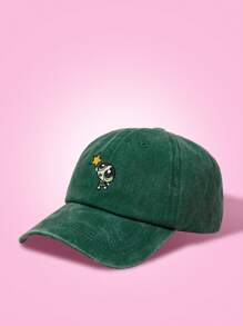 THE POWERPUFF GIRLS X SHEIN Fashionable Cute Cartoon Buttercup Embroidered Washed Baseball Cap