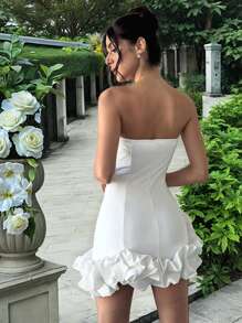 Firerie 新款欧根纱荷叶边分层白色连衣裙女士夏季服装度假服装女士婚礼宾客礼服，婚礼宾客礼服，新娘送礼会礼服白色；全白连衣裙