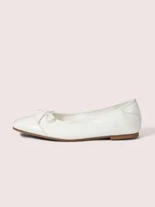 CUCCOO DOLLMOD Square Toe Comfortable Metallic Silver Lizard Pattern Bowknot Flat Slip-On Shoes, Retro Minimalist - White - View 6
