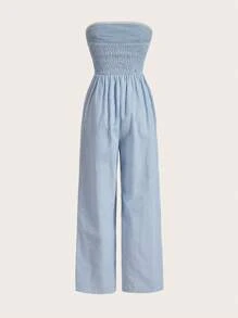 SHEIN EZwear Plus Size Spring Blue Striped Jumpsuit - Baby Blue - View 2