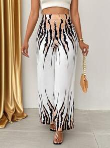 Zolique 女士时尚动物印花阔腿裤，适合通勤、夏季、乡村音乐会、狂欢节、度假、波西米亚风 - 彩色 - 查看 1