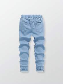 Boys' Elastic Waistband Adjustable Drawstring Skinny Casual All-Match Gray Jeans, School, Campus, College Chic Outfits For Autumn/Winter