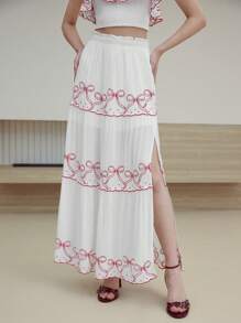 MOTF STUDIO SPLIT THIGH BOW PRINT SKIRT