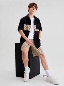 SHEIN Teen Boys' Vintage Print Versatile Summer Shirt Set - Black - View 1