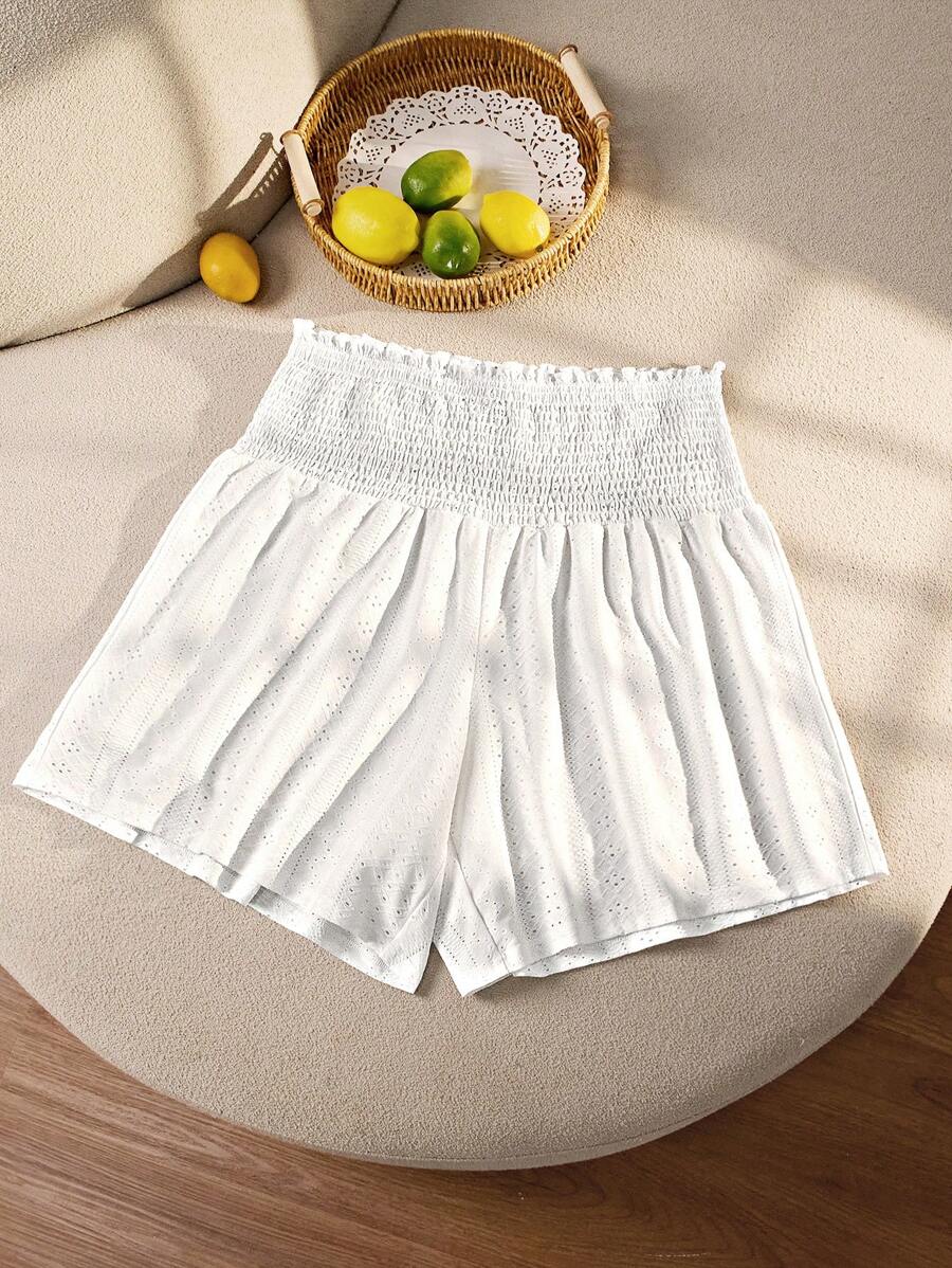 SHEIN LUNE Plus Size Women Casual Drawstring Waist Summer Shorts - White - View 1
