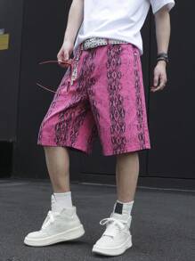 Manfinity EMRG Shorts en jean décontractés pour hommes avec motif peau de serpent et poches en biais, idéal pour l'été