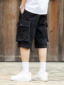Manfinity Roghcode Men's Casual Shorts, Minimalist Style Everyday Wear Cargo Shorts - Black - View 2