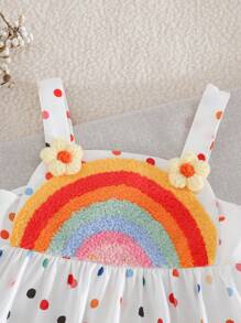 Cozy Pixies Baby Girl Rainbow Print 3D Flower Decor Backless Waisted Dress - Multicolor - View 5