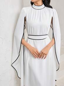 Al Najma 女士优雅撞色镶边斗篷袖阿拉伯风格连衣裙 - 黑與白 - 查看 2