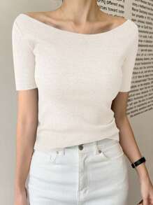 DAZY 女士圆领修身短袖优雅 T 恤，灰色，春夏，商务休闲女士 - 白色 - 查看 3