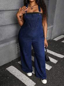 Dripcurv Plus Size Denim Jumpsuit, Sexy Fitted Bib Pants, Blue Vacation Outfits Women Concert Outfit Women