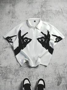 PAVTROS Manfinity Streetrush 男士街头学院风衬衫，INS 高街嘻哈宽松短袖衬衫。这款衬衫采用拉链门襟设计和经典条纹图案，适合四季穿着，是送给男友或丈夫的绝佳礼物，Y2K 街头服饰。 - 彩色 - 查看 5