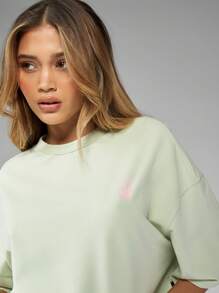 Missguided x Playboy Áo thun crop top tay ngắn thường ngày mùa hè, chất liệu cotton pha trộn, áo thun cơ bản, đồ mặc nhà, đồ dùng thiết yếu hàng ngày - Màu xanh Bạc hà - Xem 4