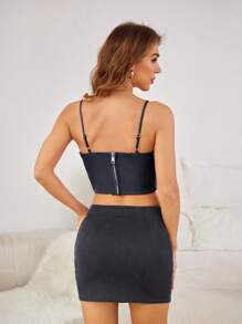 Aveloria Rosie Women's Floral Decor Sleeveless Crop Top With Back Zipper, Summer  Old Money Style For Spring Fall - Dark Grey - View 2