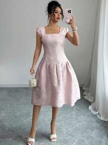 SHEIN PETITE Váy dài vừa phải vải jacquard cho nữ 2025, thời trang - Hồng - Xem 5