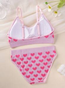 Set de 2 piezas de sostén y tanga sin costuras con diseño de corazón para el Día de San Valentín