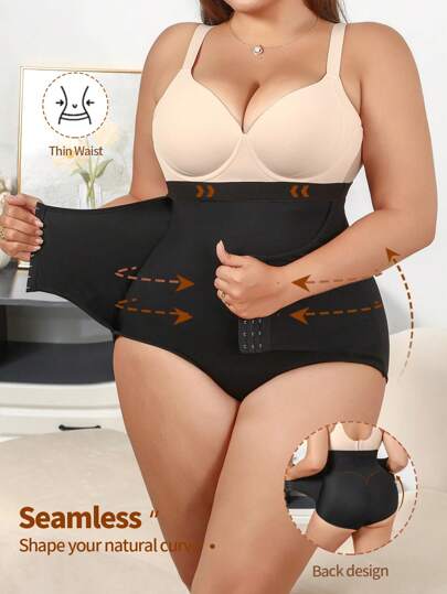 SHEIN Bragas de talla grande de cintura alta con control de barriga, de doble capa sin costuras