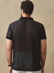 Manfinity ModaGents Camisa polo casual de manga corta, ajustada, con jacquard y calado para hombre