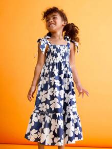 SHEIN Young Girl Summer Camisole Floral Print A-Line Dress - Multicolor - View 3