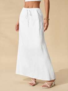 SHEIN PETITE Women's Skirts, Floor-Length Maxi Skirts, Waist Ties, Vacation Skirts, Low-Waist Skirts - White - View 7