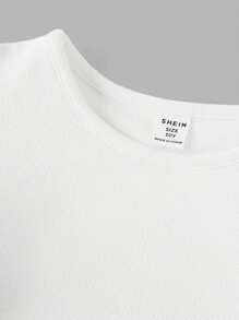 SHEIN Tween Girls' Cute Elegant Round Neck Form-Fitting Double Layer Ruffle Cap Sleeve Top - White - View 3