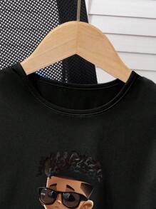 Tween-Jungen Kurzärmliges T-Shirt mit Rundhalsausschnitt und Charakter-Print - Schwarz - Übersicht 6