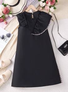 Tween Girls Letter Print Ruffle Hem Casual Fashion Cute Party Dress