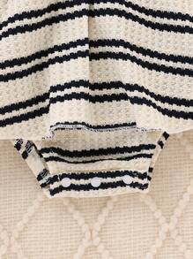 SHEIN Playful Pals Baby Girls' Casual Cute Knit Striped Soft Ruffle One-Piece Bodysuit, Suitable For Spring/Summer Outings And Everyday Wear - Apricot - View 5