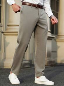 Manfinity Mode Quần âu công sở đơn sắc thuôn nhọn cho nam - Màu Xám nhạt - Xem 5