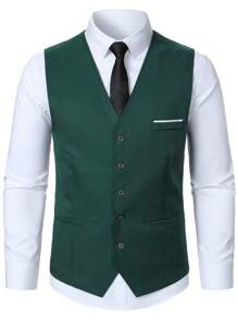 Calvornis 男士绿色 V 领前扣背心和长裤套装 - 綠色 - 查看 5