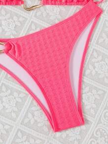 Swim SXY مجموعتان من ملابس السباحة المكونة من بكيني مثلثي بتصميم هالتر، بلون أحادي ملمس، مزين بعنصر معدني، ملابس سباحة أنيقة وجذابة للنساء للاستخدام في العطلات والأحتفالات على الشاطئ وحفلات المسبح