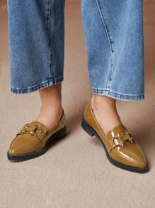 CUCCOO CURVES Sepatu Oxford Wanita Ukuran Besar, Lebar, Pas, Sol Tebal, Ujung Datar, Ujung Lancip, Warna Hitam Polos, Bagian Depan Dalam, Bertali - Unta - View 1