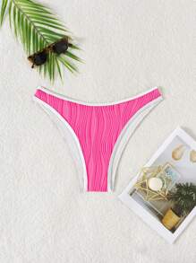 SHEIN Swim Woman's Beach Summer Party Fuchsia Special Fabric Contrast Color Ruffle Swimwear Bikini Bottom - Hot Pink - View 1