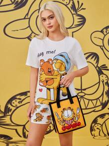 GARFIELD X SHEIN Cartoon Cat Printed Insulated Lunch Bag, Picnic Cooler Bag, Large Capacity For Storing Lunch Boxes, Beverages, Etc.