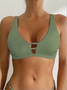 Swim Basics Deep V-Neck Solid Color Simple Fashion Tank Top, Suitable For Summer - Army Green - View 3