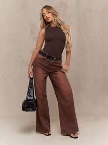 MISSGUIDED Không tay Bodysuit cổ cao Thể thao Khiêu vũ Cơ bản Leotard Xe tăng Phong cách hàng đầu Hình thức Phù hợp với Tập luyện Co giãn Đào tạo Hiệu suất Mặc Mùa thu Đông Xếp lớp Thiết yếu - màu nâu - Xem 5