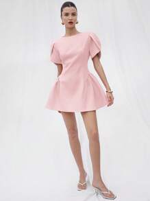 Aveloria Rosie Rochie scurtă pentru femei, cu mâneci 3D, lalele, cu gât rotund, cu tiv îmbinat, rochie mini în stil prințesă