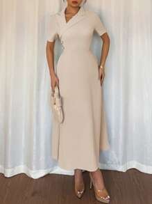 Elenzga Abito midi asimmetrico elegante blu, a-line con vestibilità aderente, adatto per appuntamenti, San Valentino, matrimoni, Ramadan, festival musicali