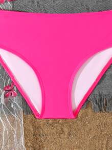 青少年女童比基尼套装，3 件套女童泳装套装，单肩比基尼套装和透视裙，带 3D 蝴蝶装饰，时尚荷叶边休闲海滩度假夏季服装套装女童沙滩装女童夏季沙滩装 - 玫紅色 - 查看 3