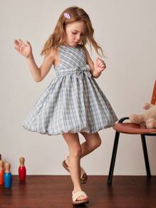 PrepCrw Young Girls Blue Plaid Ruffle Hem Sleeveless Dress, Spring/Summer, School Style - Multicolor - View 6