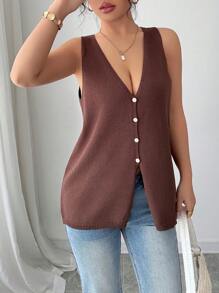 Gloray Women's Solid Color Sleeveless V-Neck Vest, Minimalist Fashion Suitable For Summer