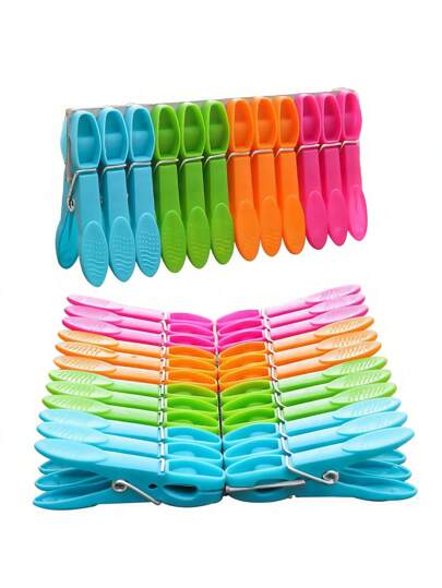 SHEIN 24/48Pcs Colorful Plastic Clothespins Set – 73mm Heavy-Duty Spring Clips For Laundry, Socks, Towels & Clothes Drying | Strong Non-Slip Clothes Pegs For Indoor/Outdoor Use | Durable Air-Drying Clothespins (Random Colors, Bulk Pack)