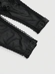 ROMWE Goth 女式复古哥特式植绒和网眼拼布腰部紧身衣 - 黑色 - 查看 6