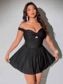 Viva Relle Plus Size Elegant Knit Twist Ruched Bodycon Dress - Black - View 6