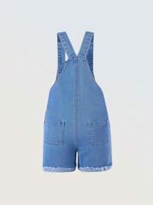 Denimly Tween Girls Casual Daily Urban Street Light Wash Denim Overalls With Cute Butterfly Embroidery, Ripped, Frayed Hem, School, Campus, College Summer Holiday