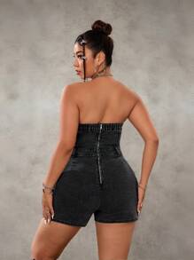 SHEIN ICON Mono vaquero sin mangas con botones metálicos y cremallera en talla grande